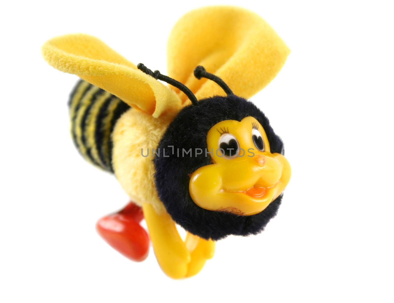 Cute cuddly and colorful bumble bee with heart eyes.