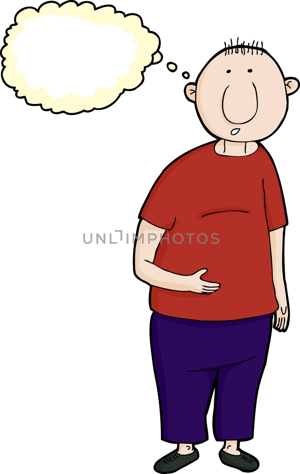 Bewildered man in slippers thinking over white background