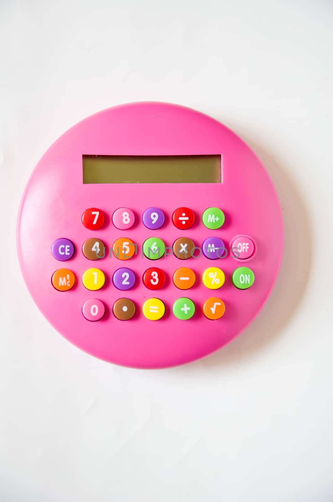 pink calculator on white background