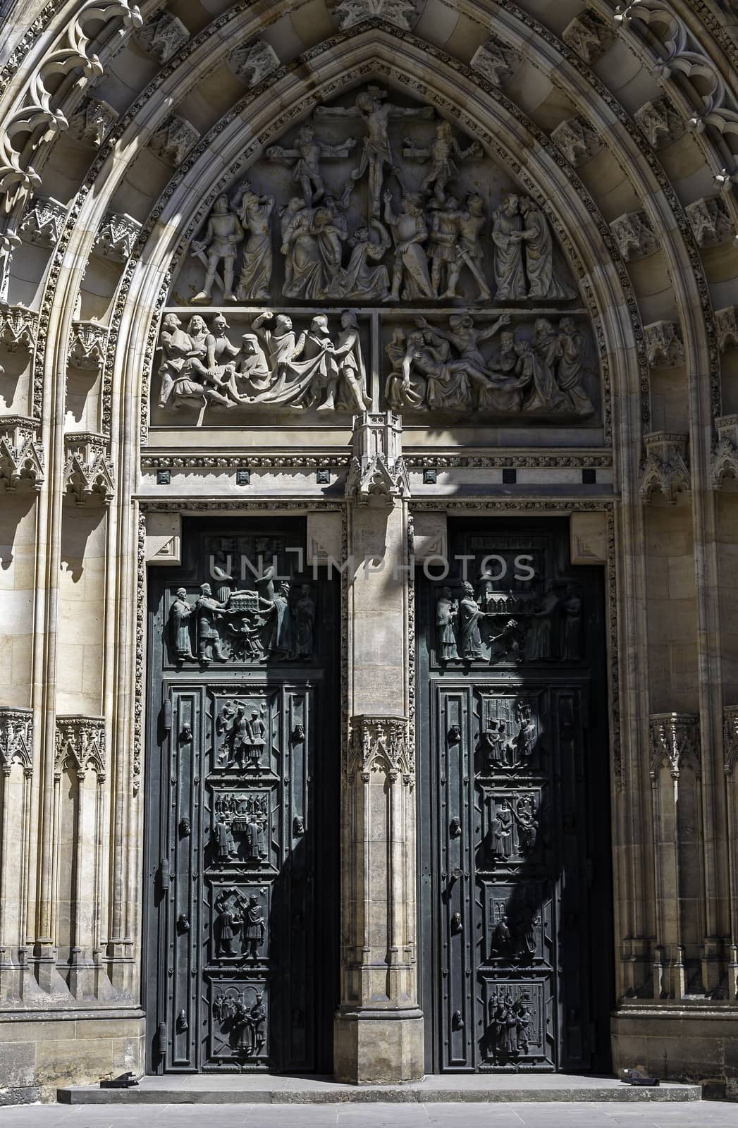 Detail of the impressive Saint Vitus Cathedral door in Prague, Czech Republic.