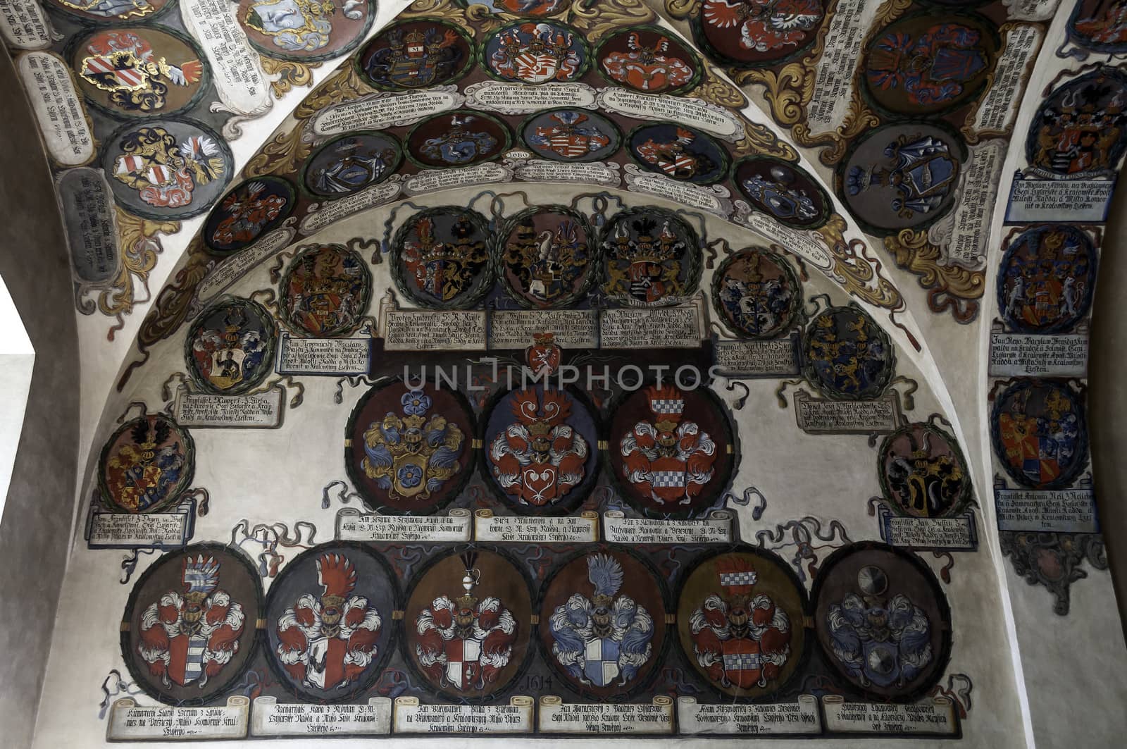 Display of medieval coats of arms, Prague Castle.