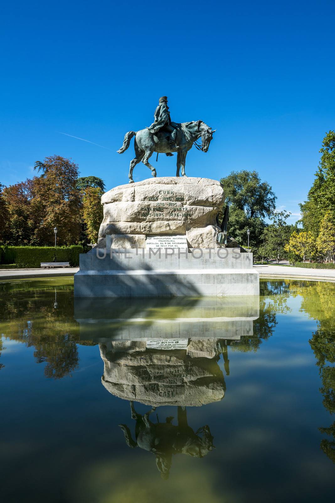 statue in the famous and beautiful Retiro park of Madrid, Spain