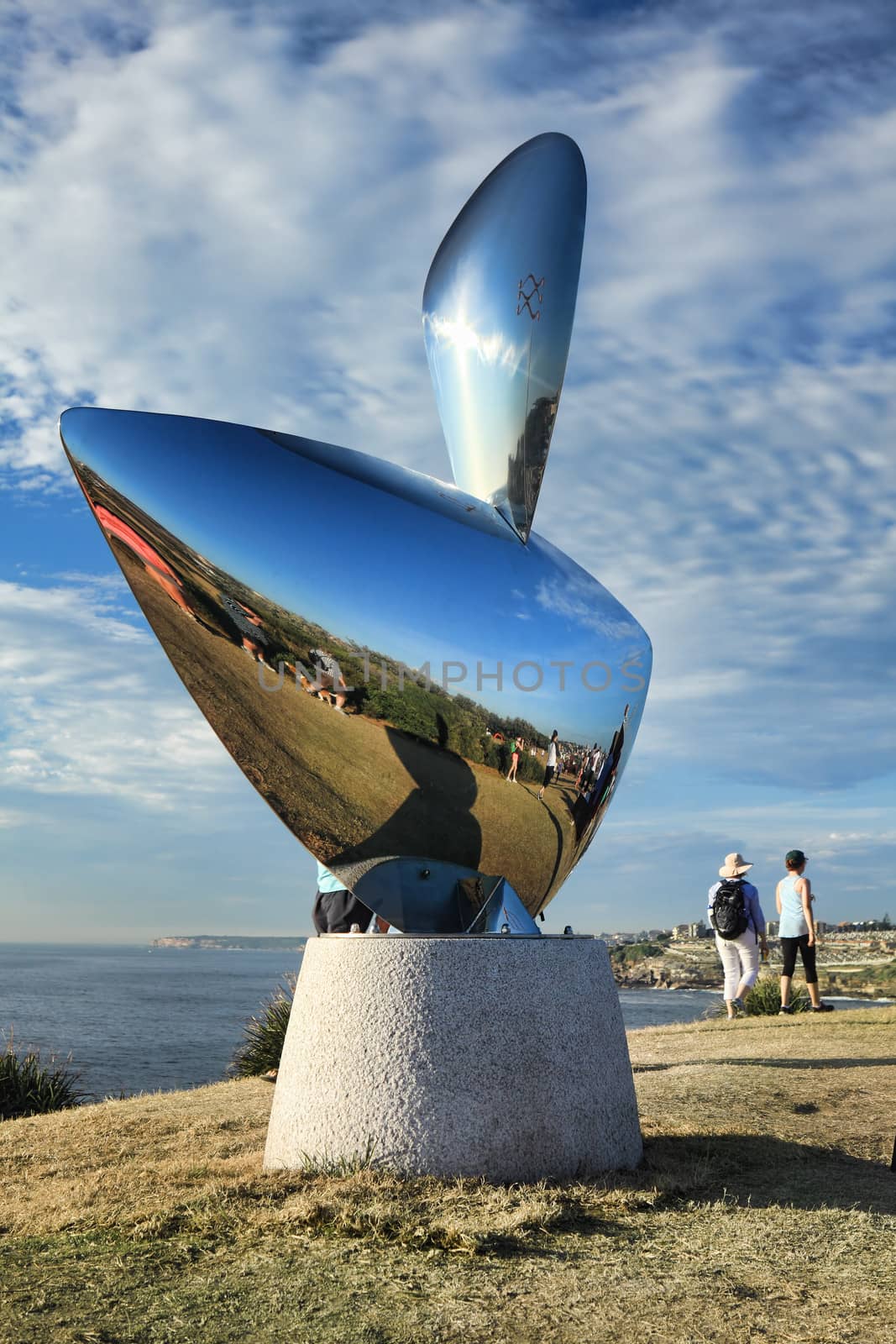 Bondi  Australia - November 3,  2013: Sculpture By The Sea, 2013.   Sculpture titled 'Life Reflection xx' by Byung-Chul Ahn (South Korea).  Medium - stainless steel, granite