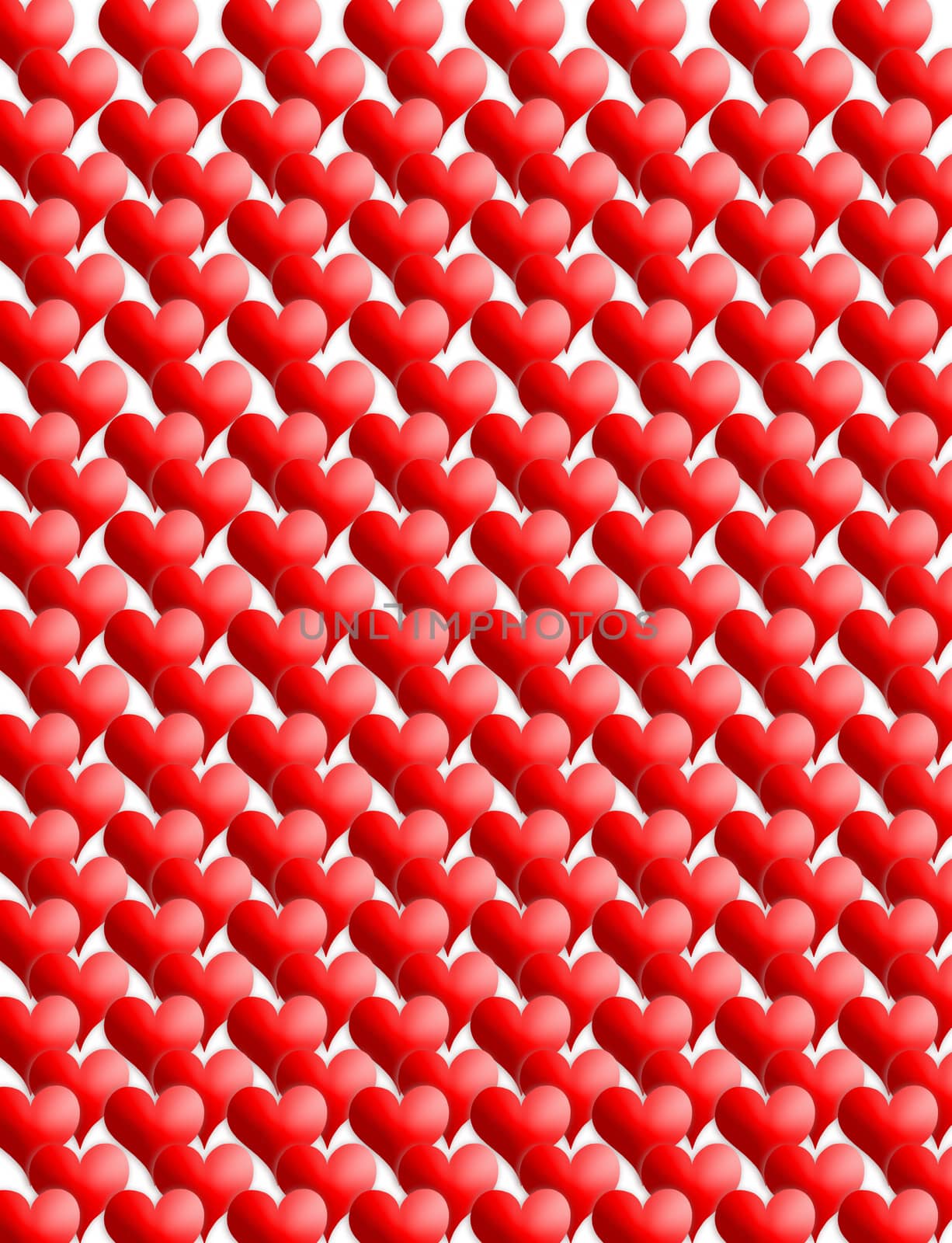 unusual texture from many red hearts on the white background