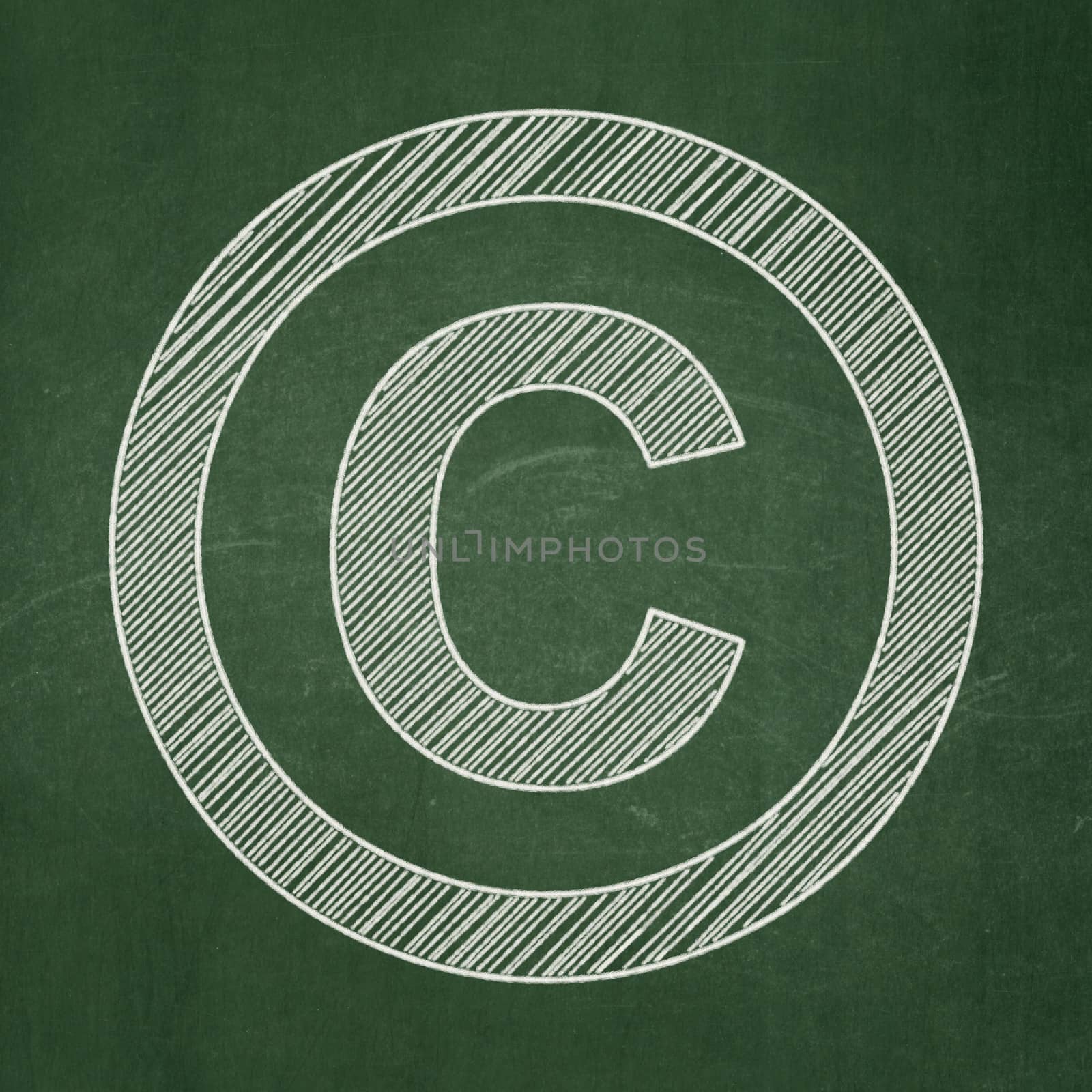 Law concept: Copyright icon on Green chalkboard background, 3d render