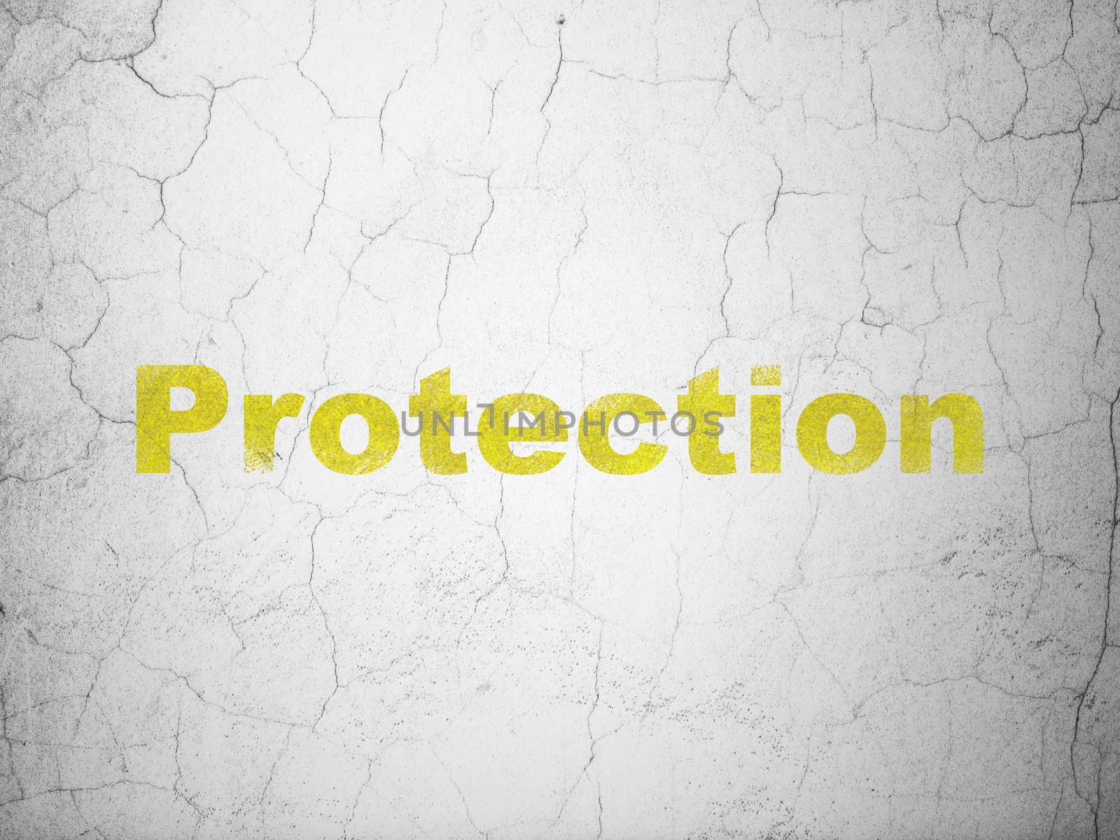 Safety concept: Yellow Protection on textured concrete wall background, 3d render