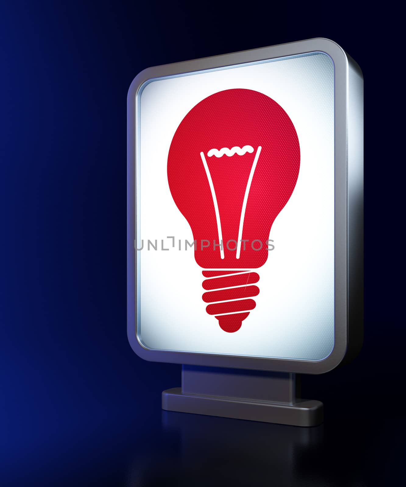 Finance concept: Light Bulb on advertising billboard background, 3d render