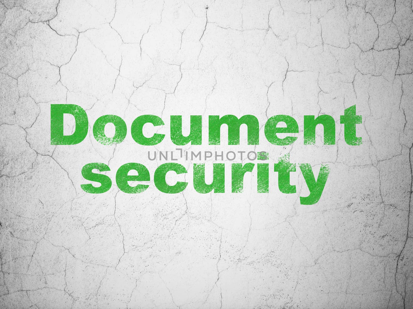Protection concept: Green Document Security on textured concrete wall background, 3d render