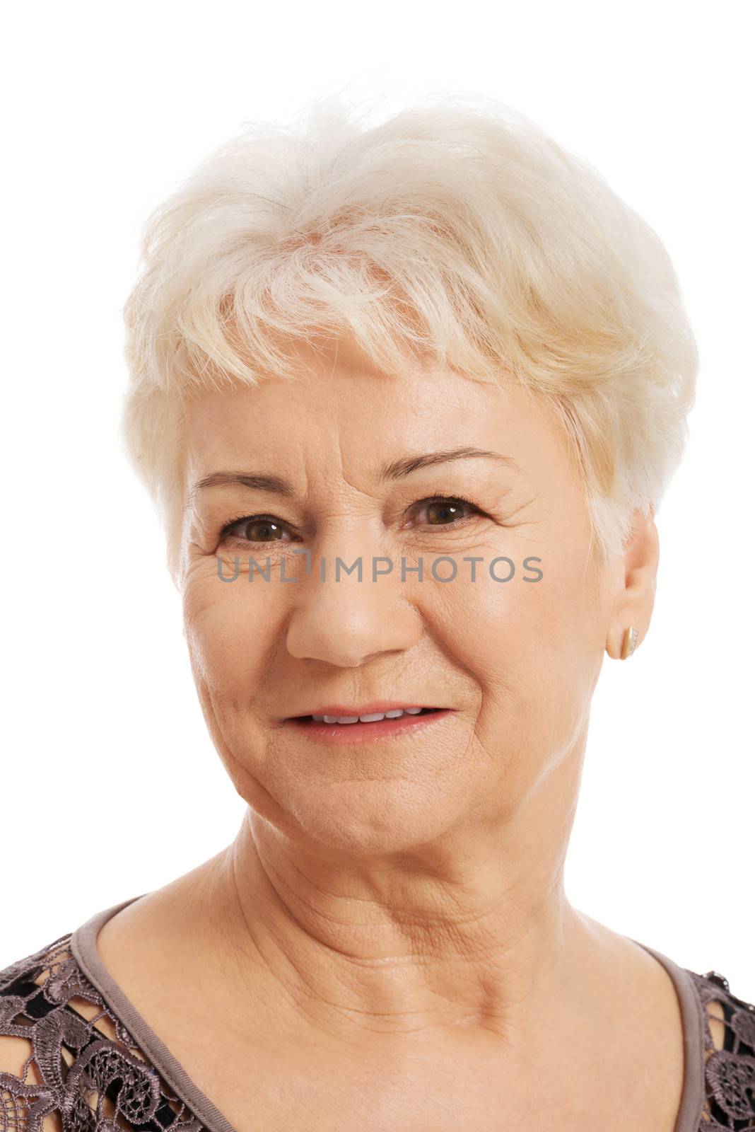 Portrait of an old, elderly lady. isolated on white.