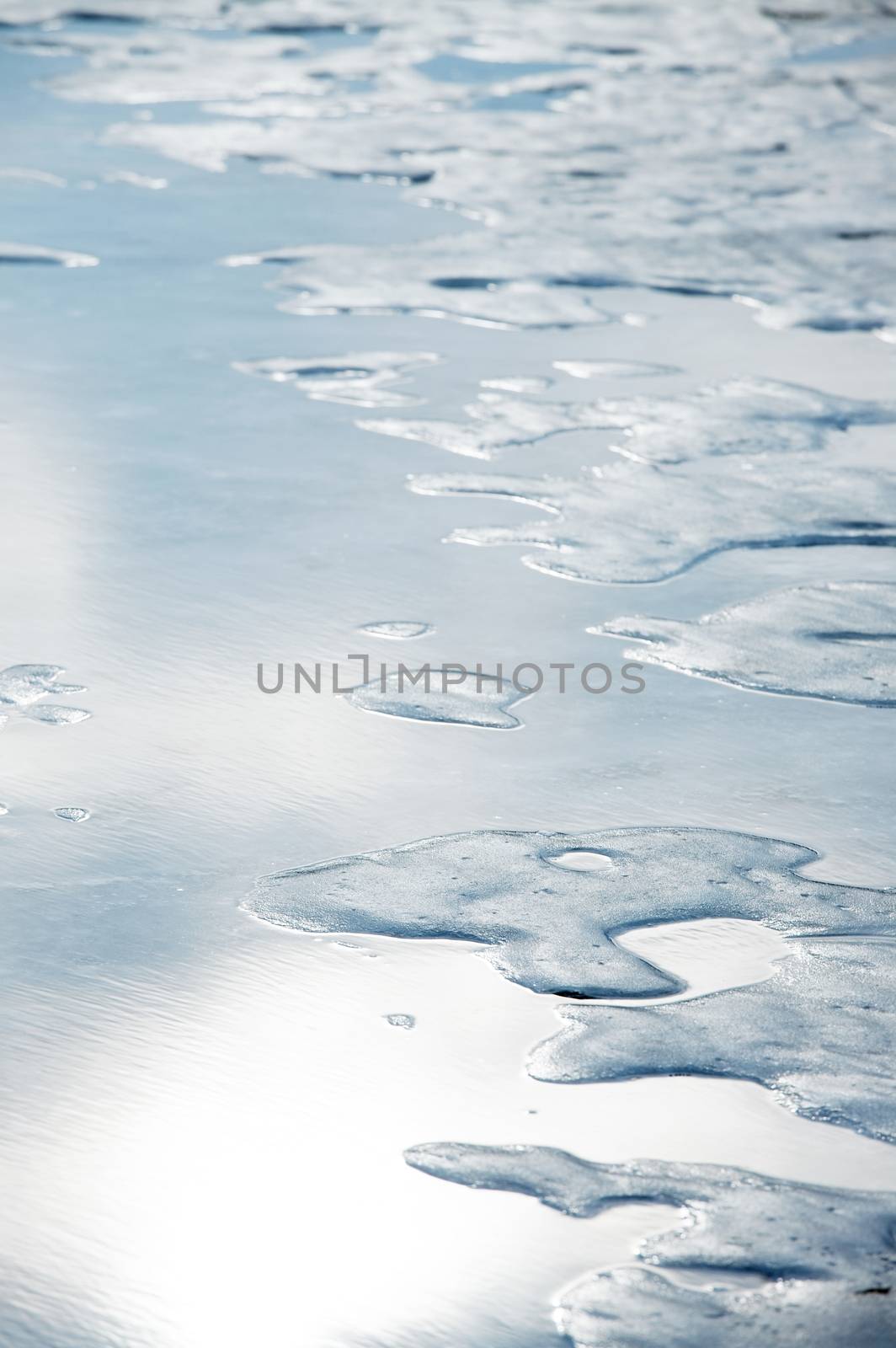 Frozen shores of an icy lake