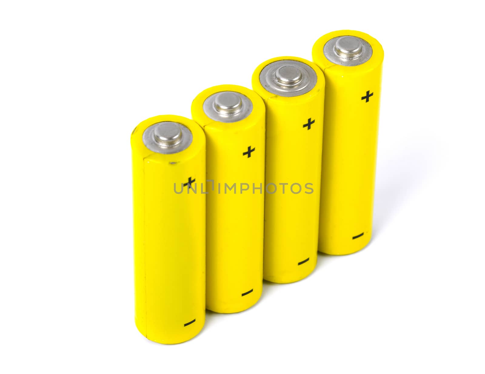 A set a of AA size batteries on white background