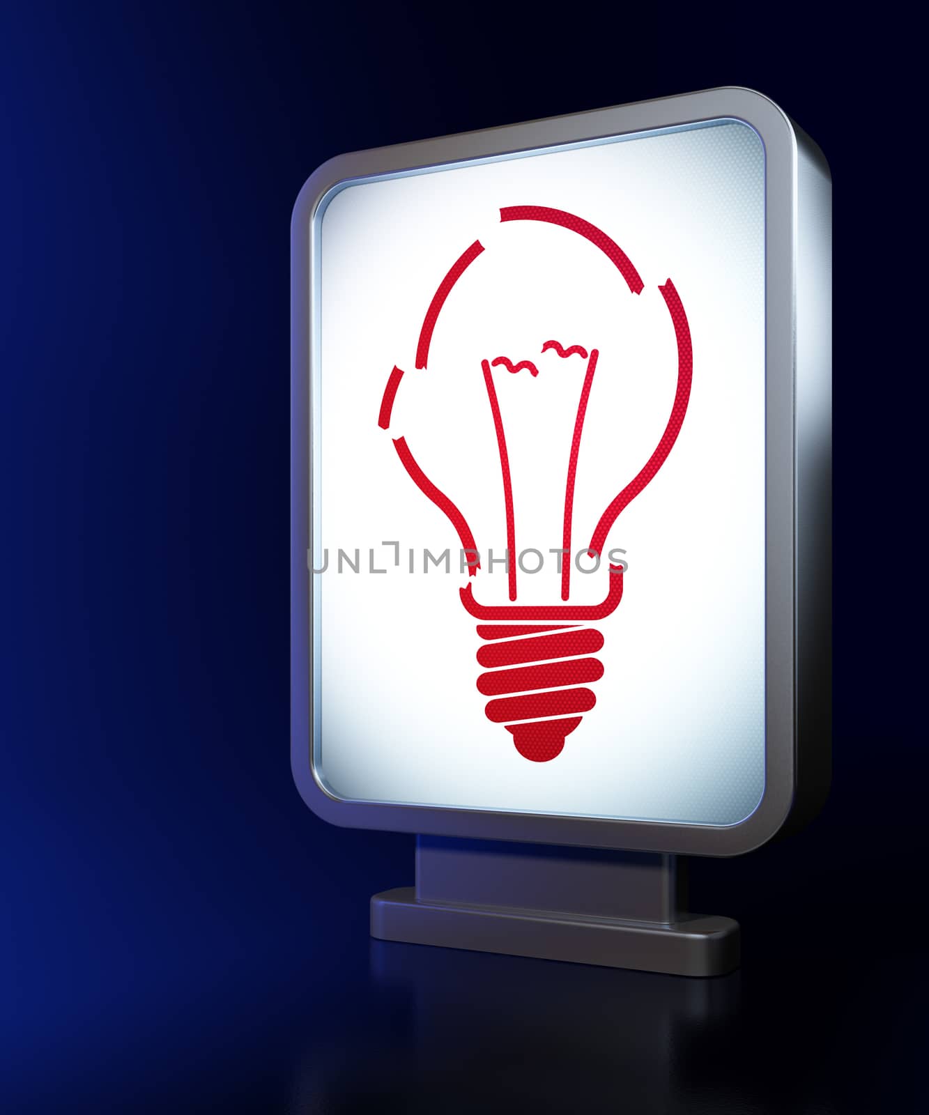 Finance concept: Light Bulb on advertising billboard background, 3d render