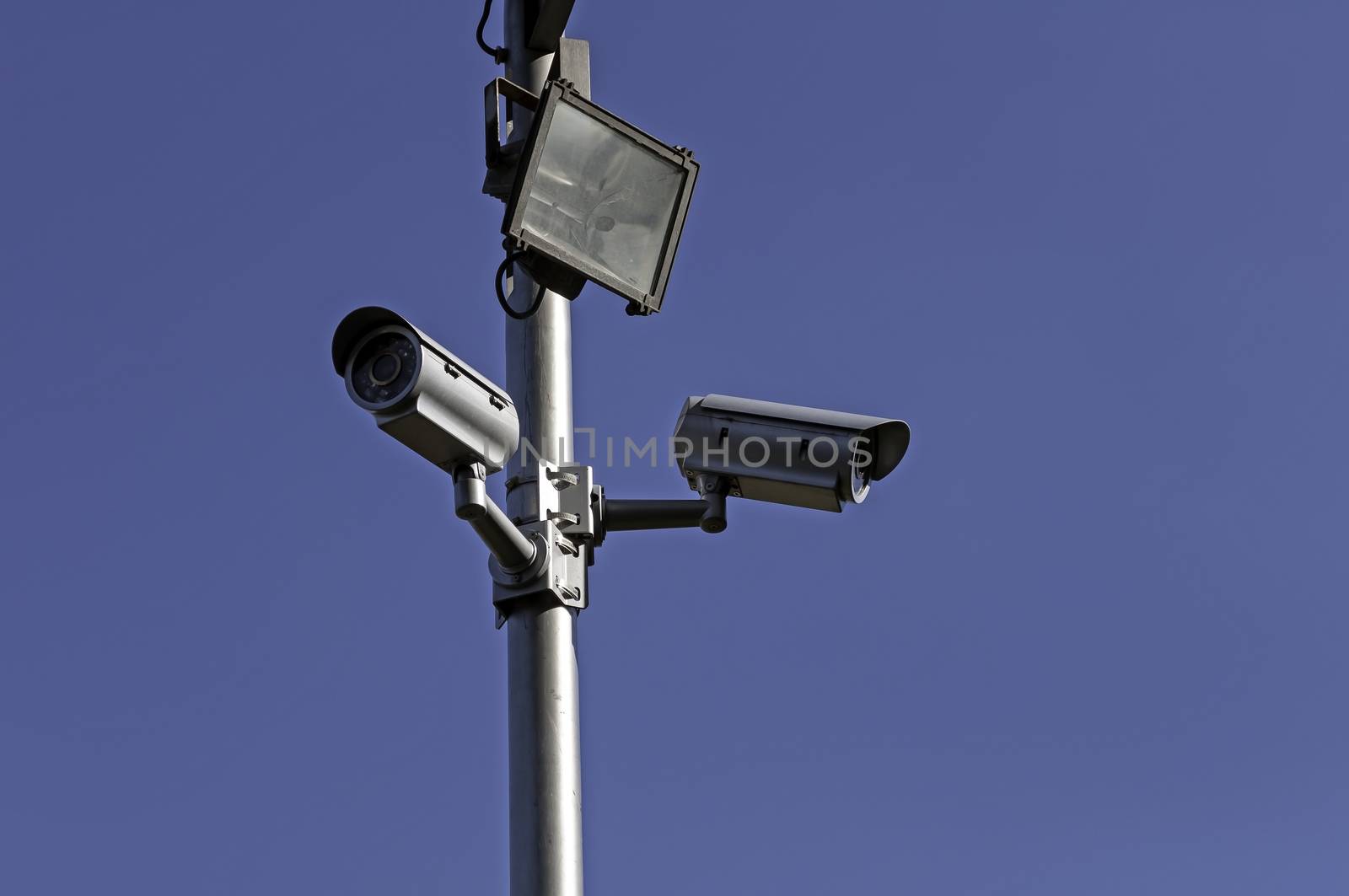 Crime control. Two security cameras monitor a parking lot.