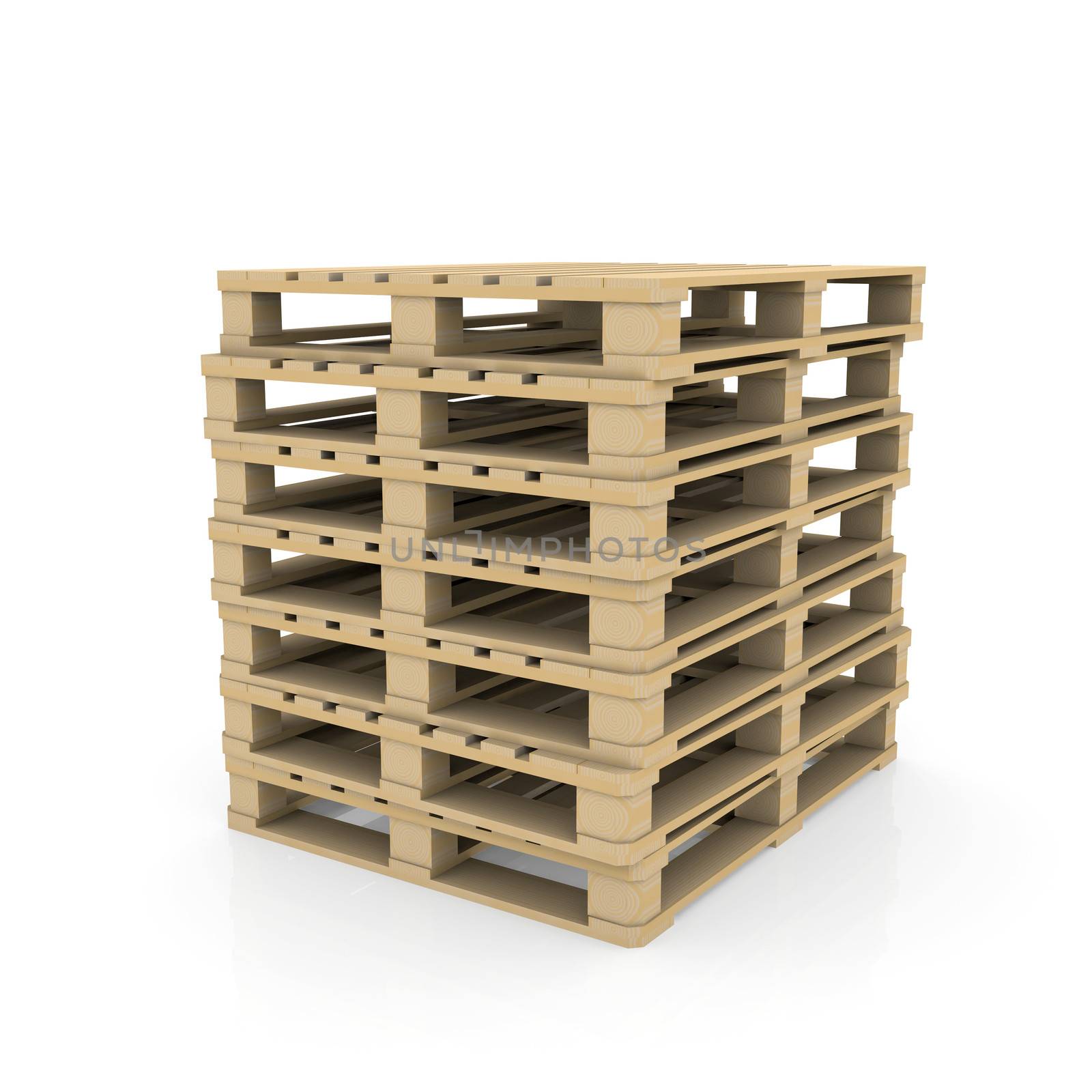 Group wooden pallets. Isolated render on a white background