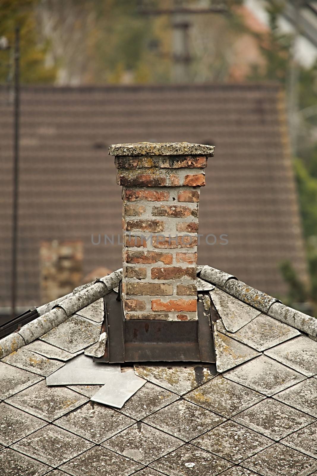 Chimney on a roof oh a house