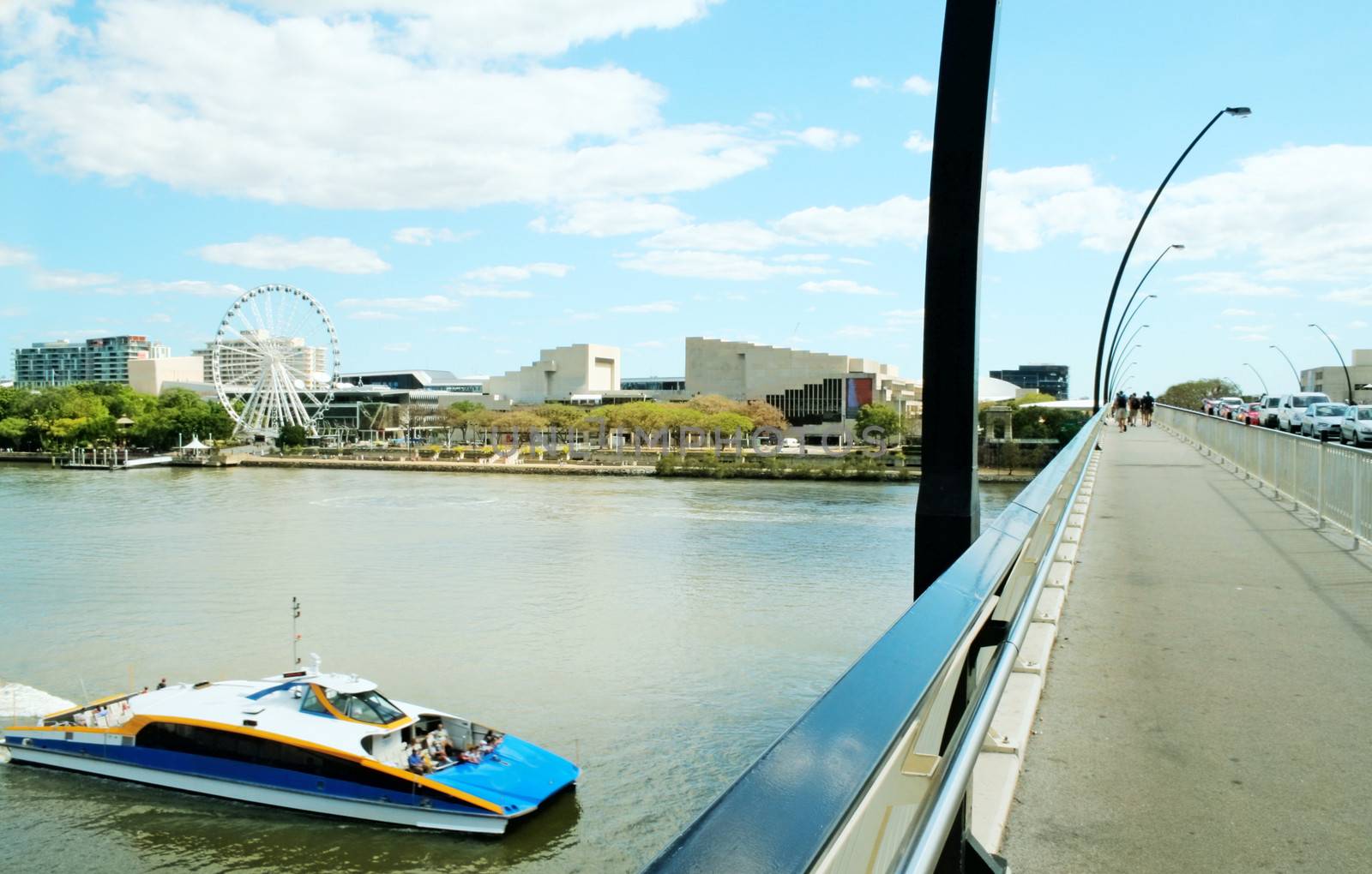 The view of Southbank from the Captain Cook Bridge in Brisbane Queensland Australia.