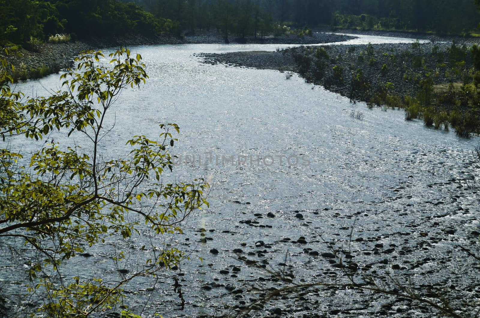 River winding across plain and mountains