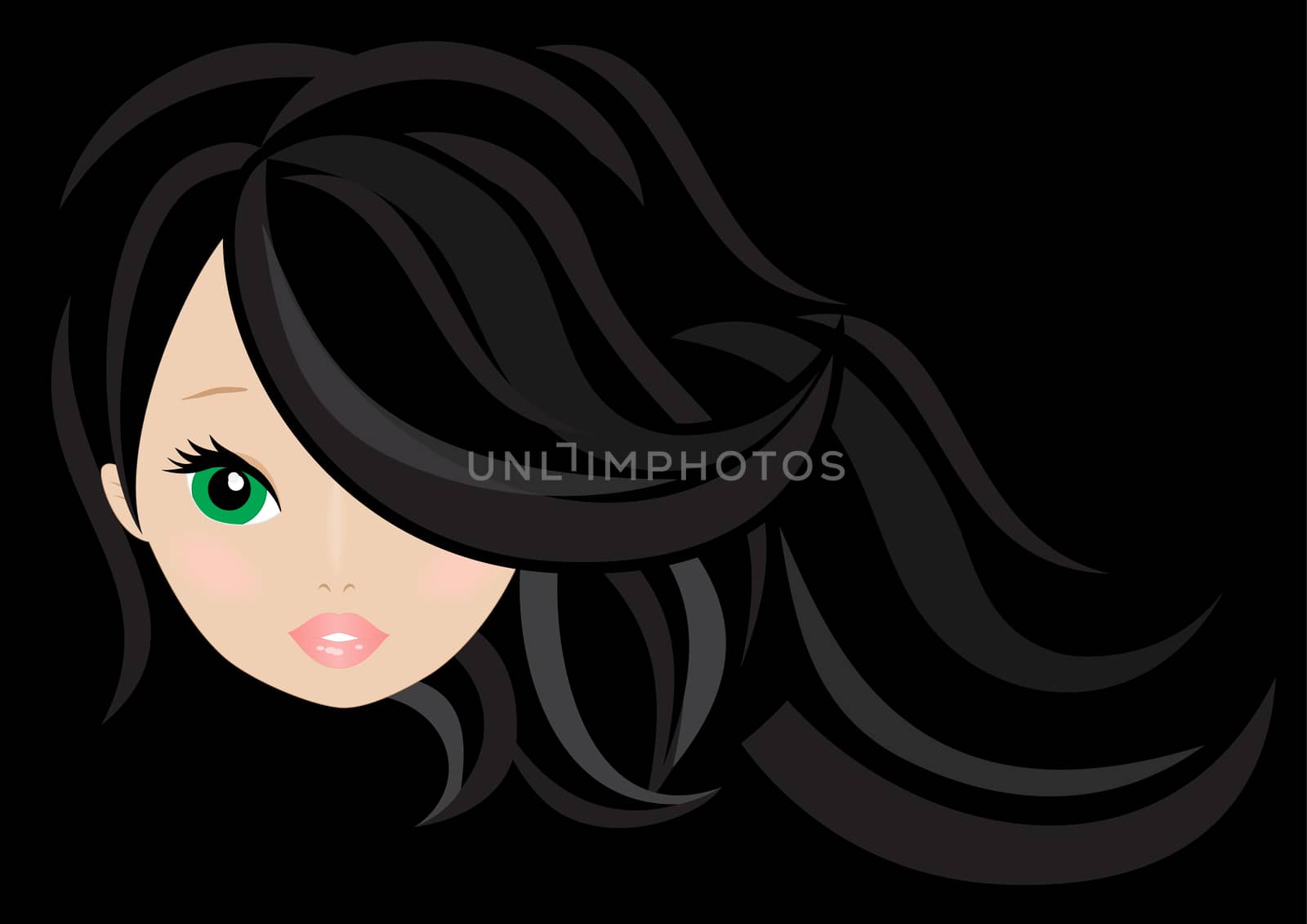 beautiful girl with long hair on a black background