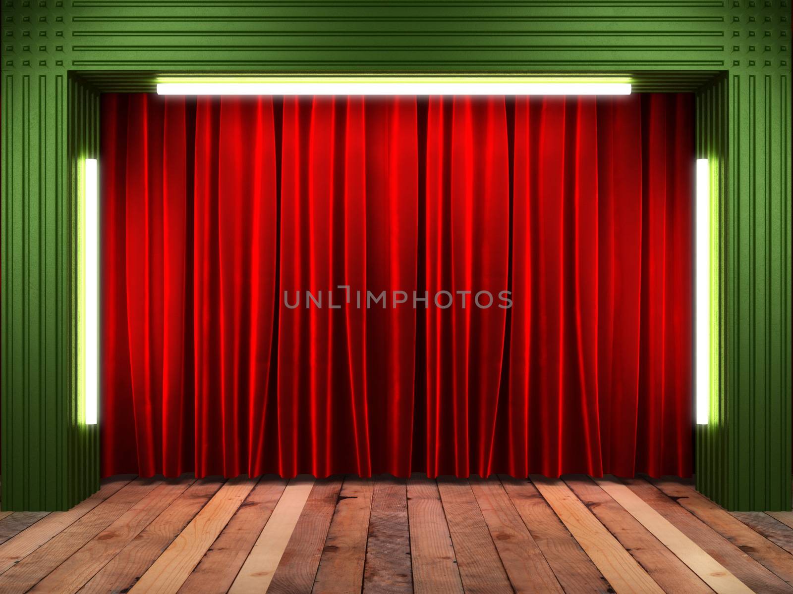 red fabrick curtain on stage by videodoctor