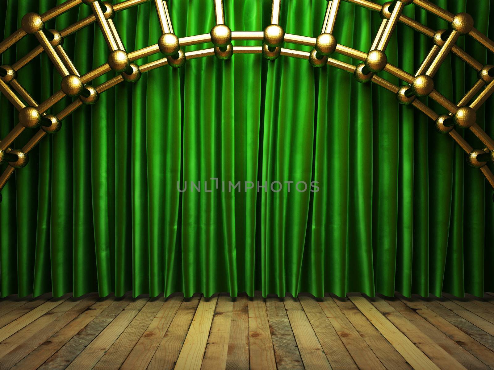 green fabrick curtain on stage by videodoctor