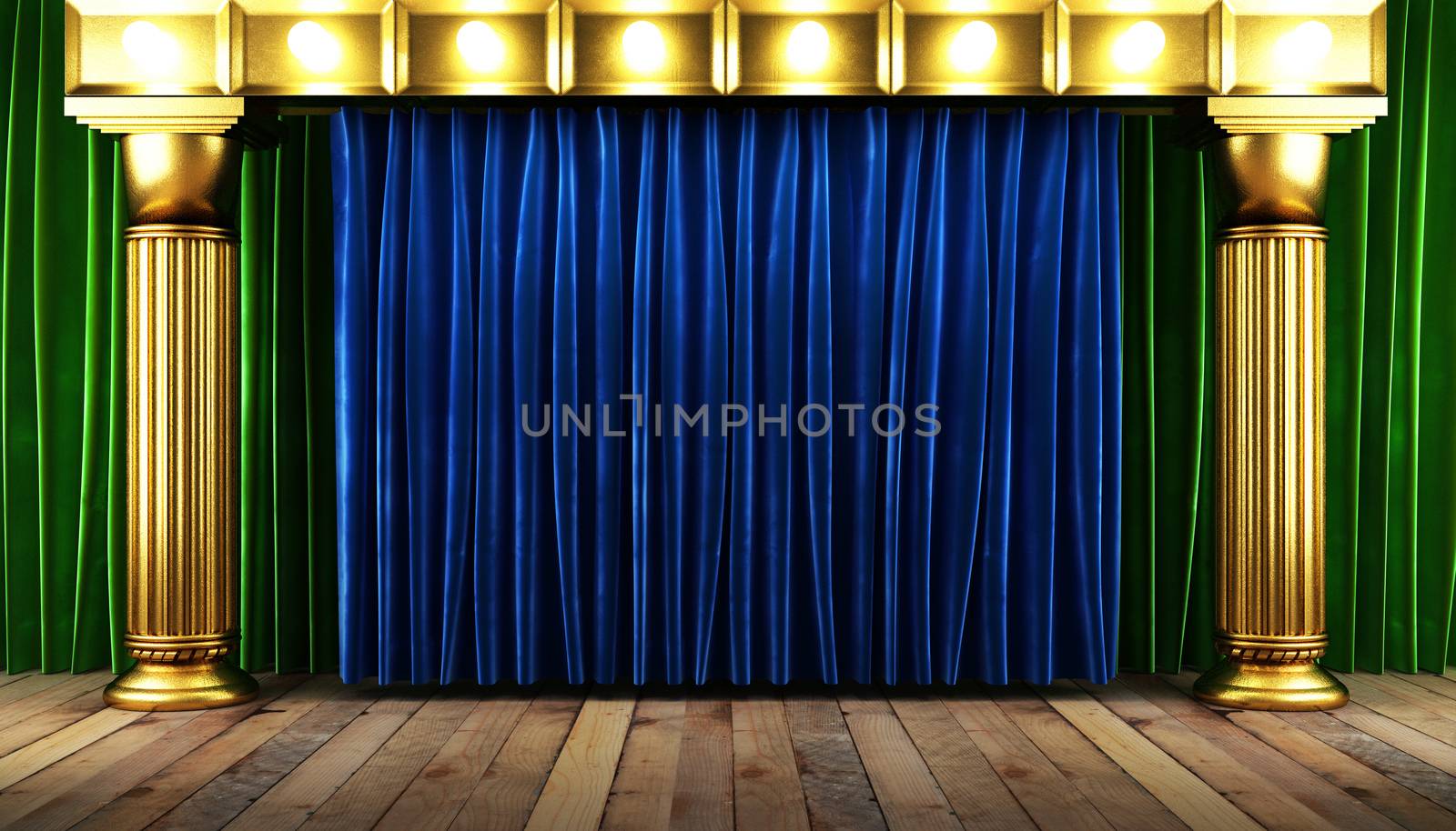 blue fabrick curtain on stage by videodoctor