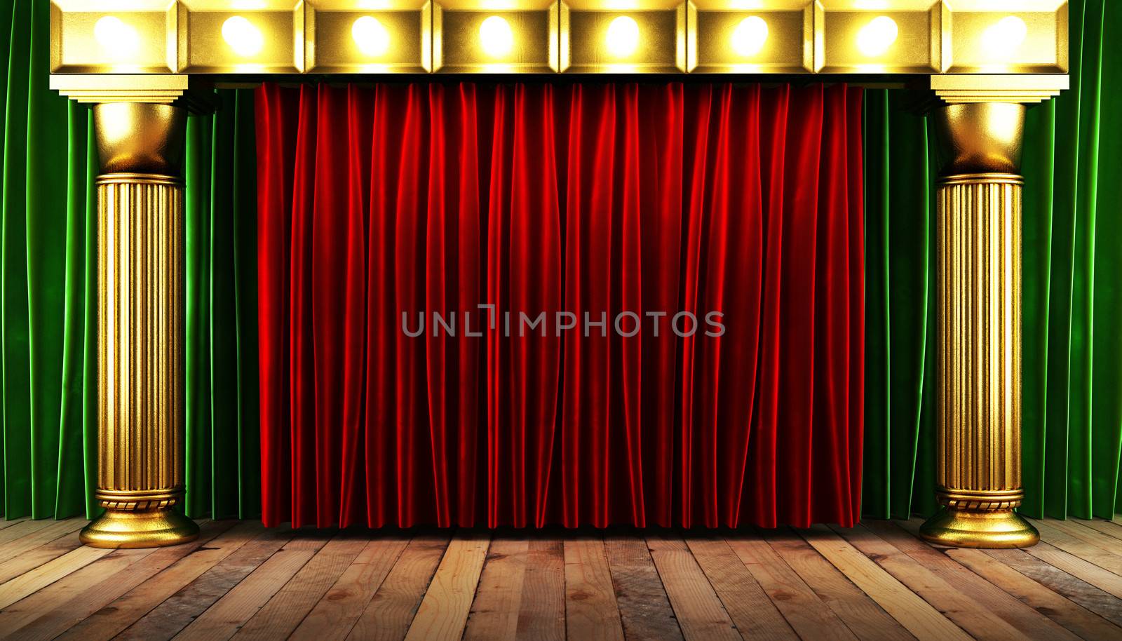 red fabrick curtain with gold on stage by videodoctor