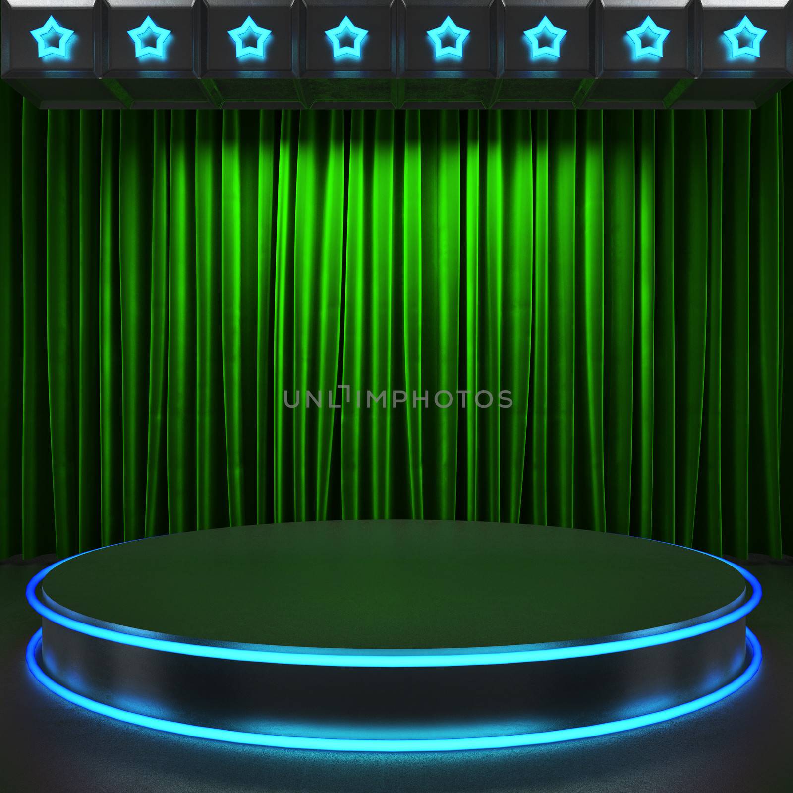 fabrick curtain on stage with neon