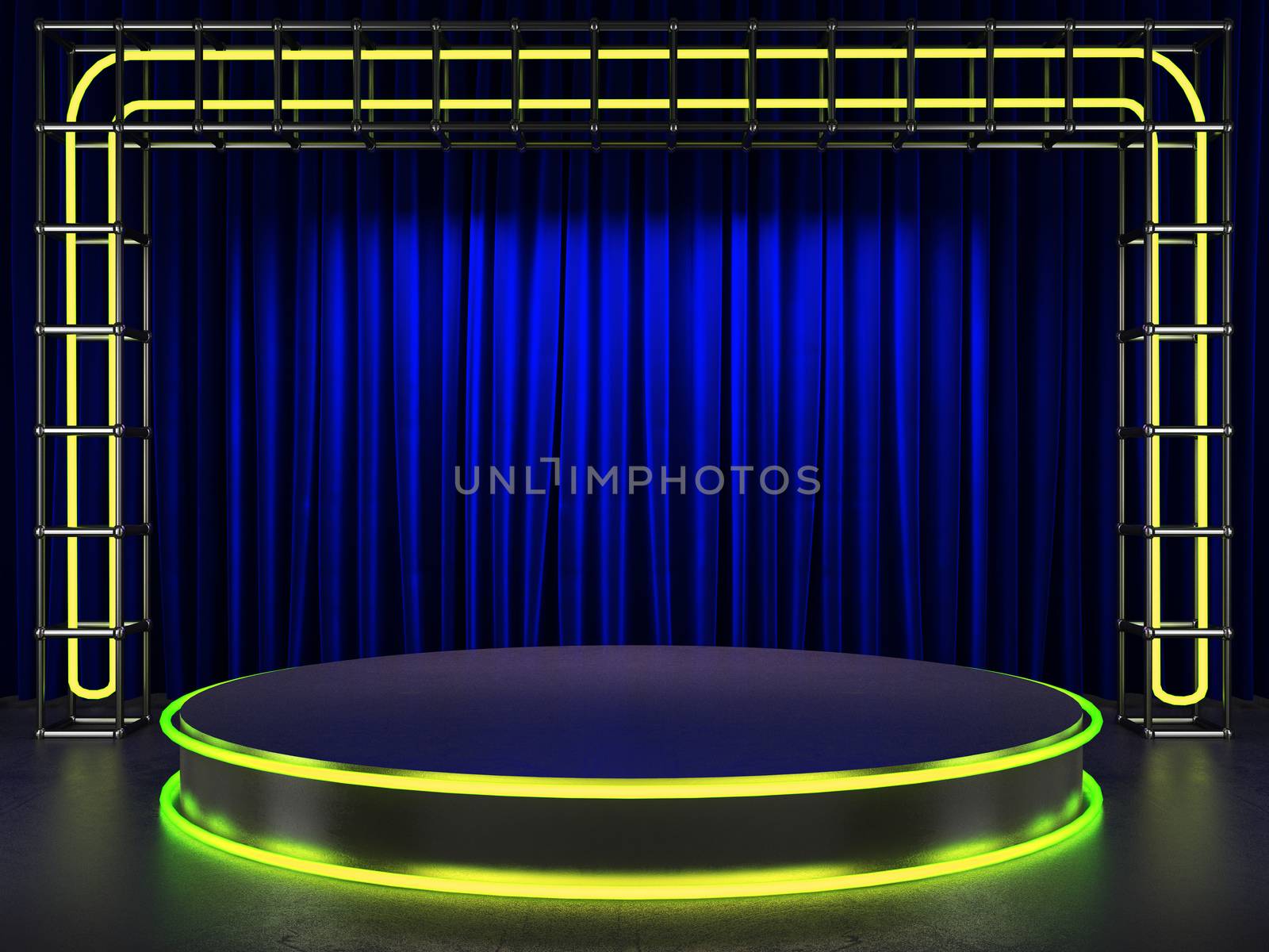 fabrick curtain on stage with neon