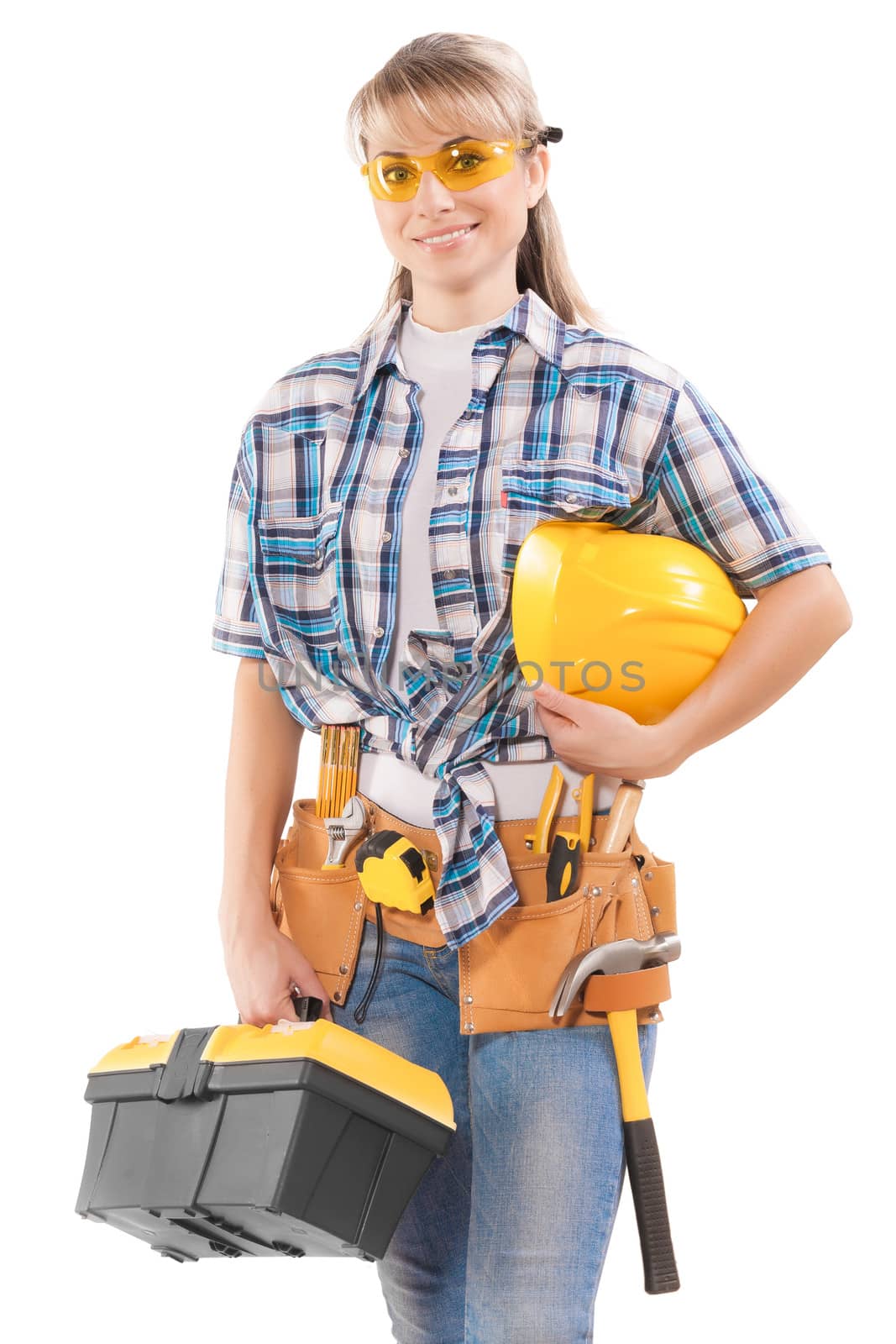 beautiful female worker with tools