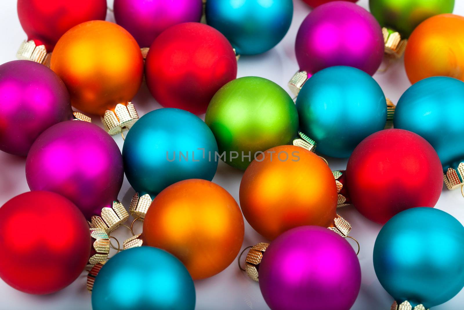 Multi-colored Christmas baubles as a background