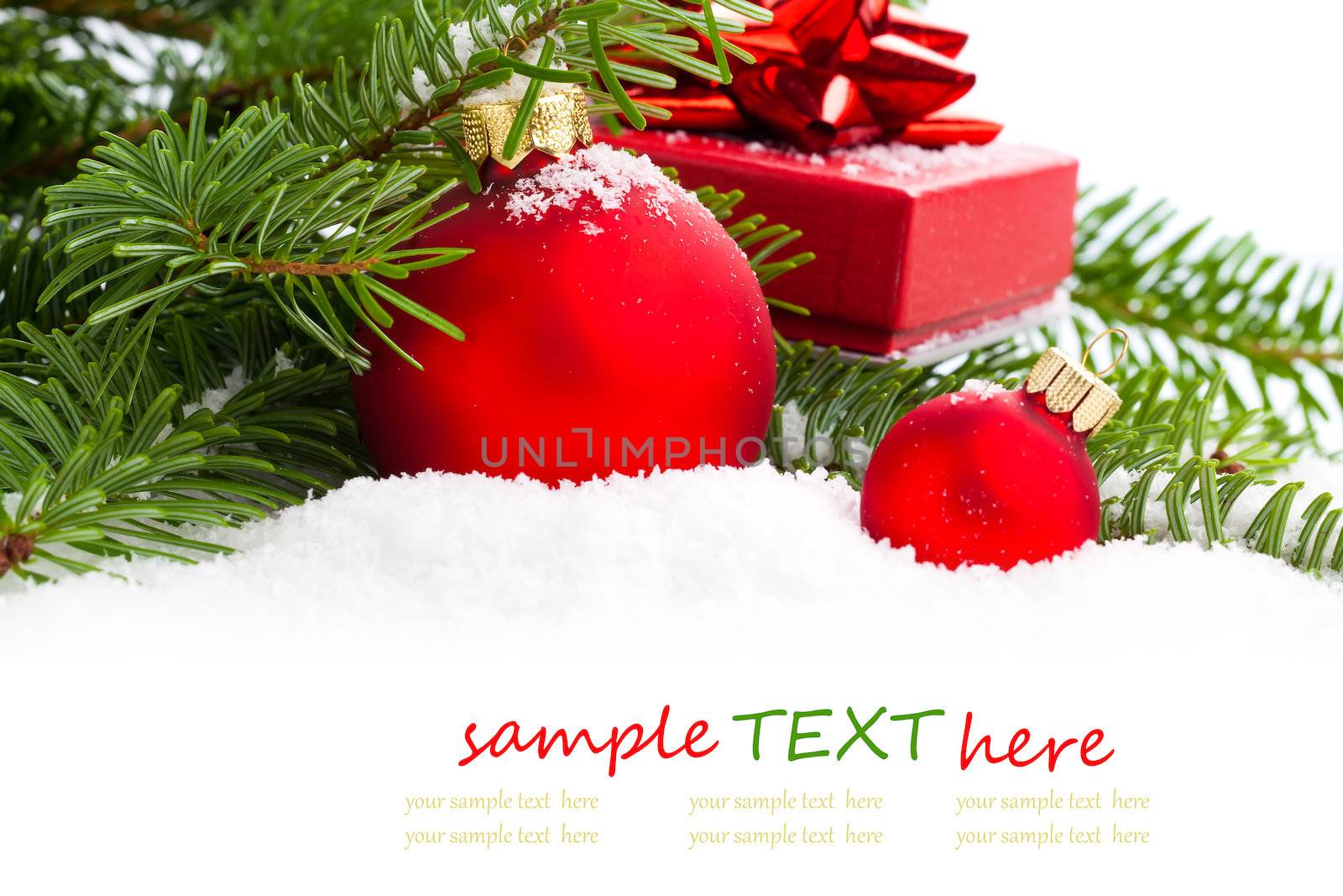 Christmas bauble with copy space, on  on white background