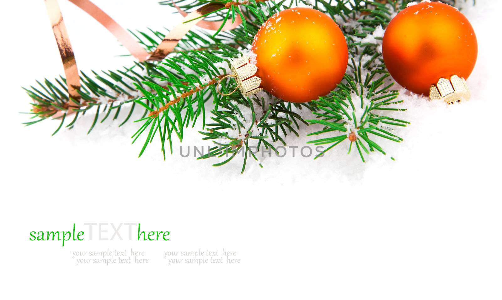 Christmas bauble with copy space, on  on white background