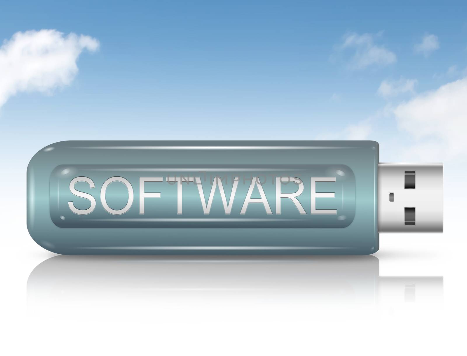Illustration depicting a usb flash drive with a software concept.