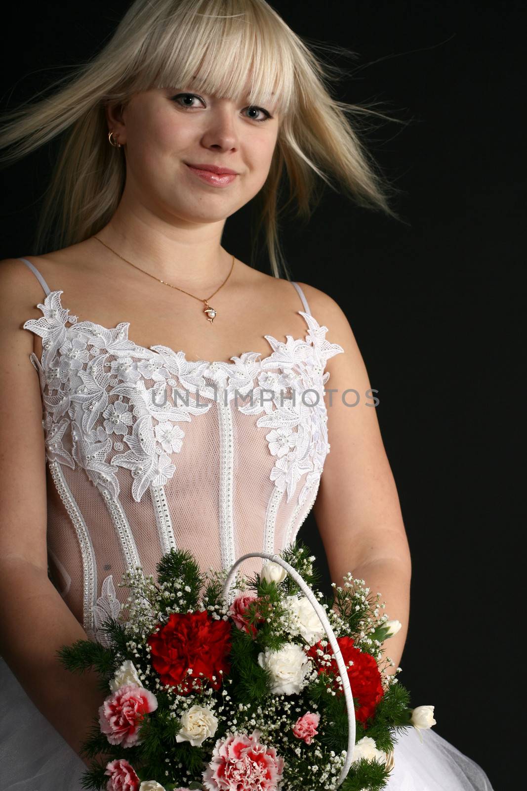 bride flowers very happy in white dress flowers