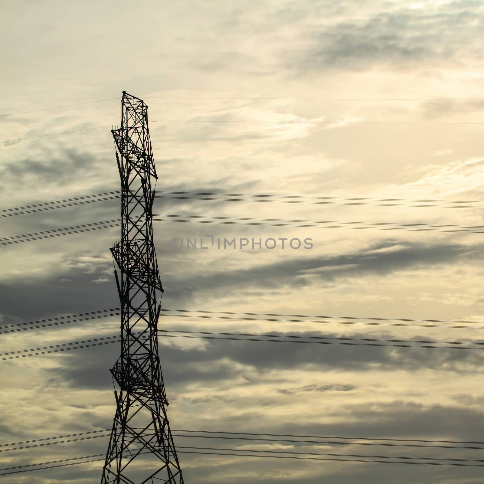 Power transmission tower line of electricity distribution