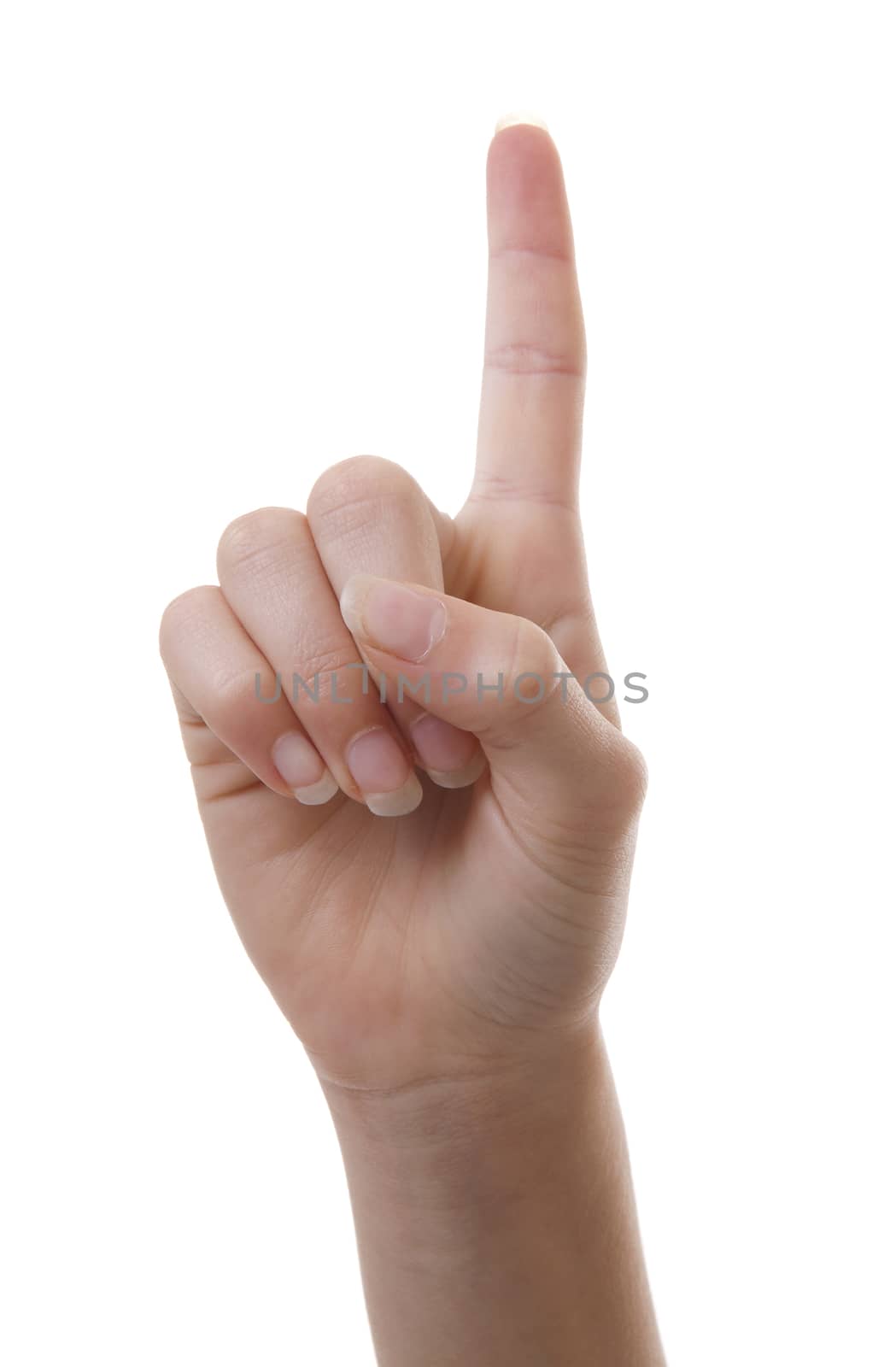 hand counting with open forefinger number 1 over white background