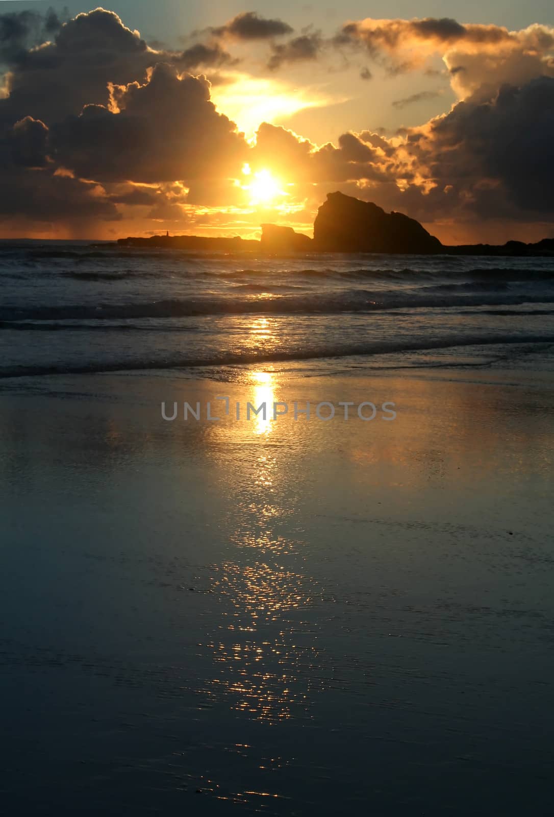 Iconic Currumbin Rock Gold Coast Australia at daybreak on a cloudy morning looking South.