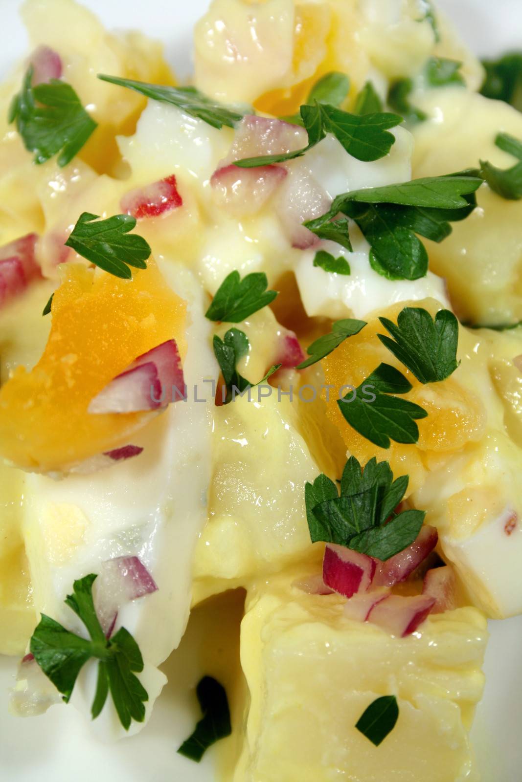 Delicious egg and potato salad ready to serve.