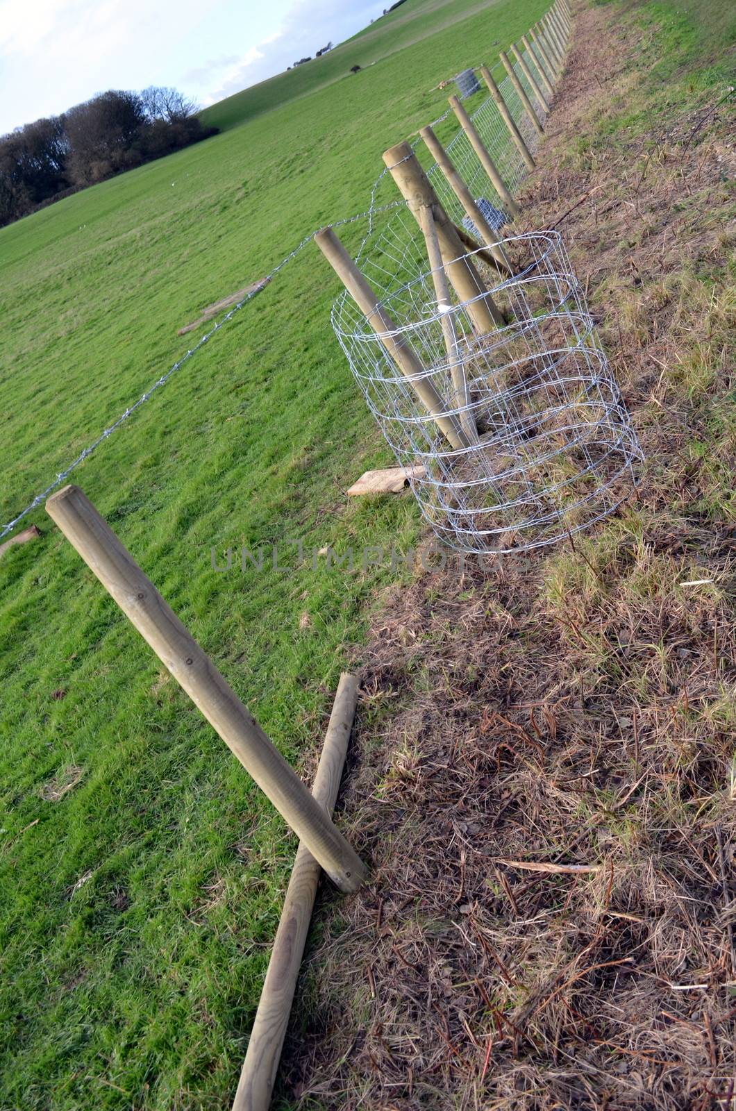 New farm fencing being installed on a pasture field.