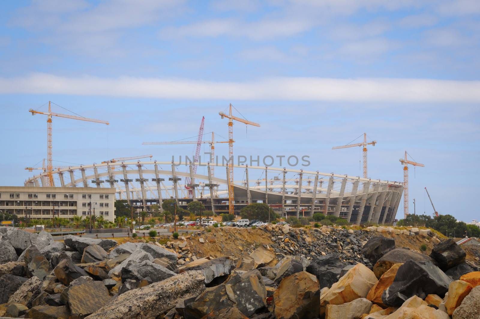 Football stadium construction. Cape Town Green Point stadium before world championship