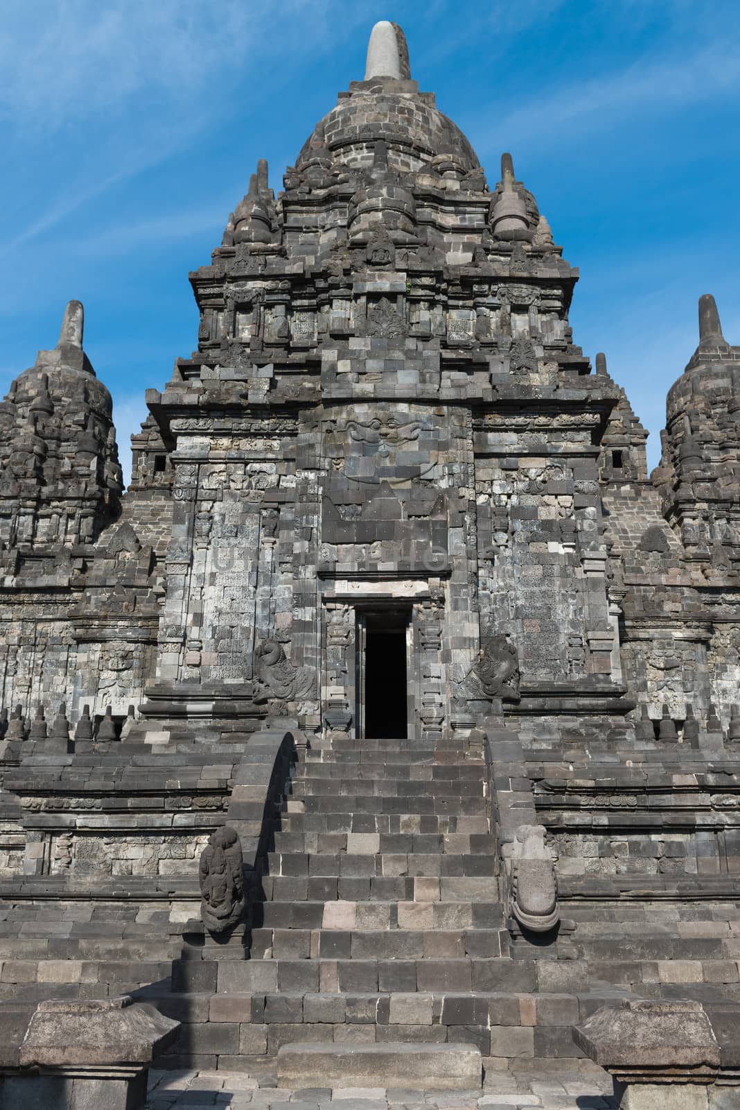 Main temple in Candi Sewu complex. Candi Sewu means 1000 temples, which links it to the legend of Loro Djonggrang. In fact this complex has 253 building structures (8th Century) and it is the second largest Buddhist temple in Java, Indonesia.