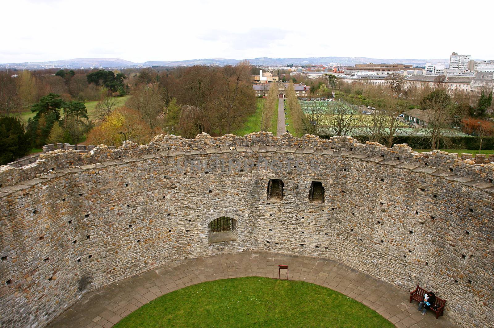 The Norman keep from inside, in Cardiff castle. Wales. UK