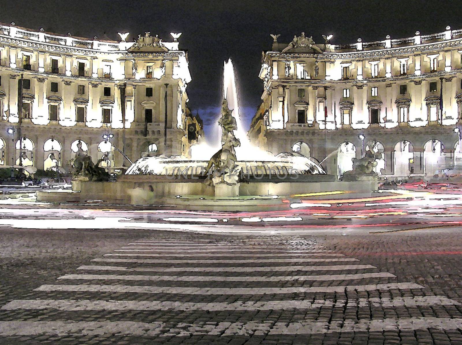 Rome - Piazza della Repubblica - at night by konradkerker