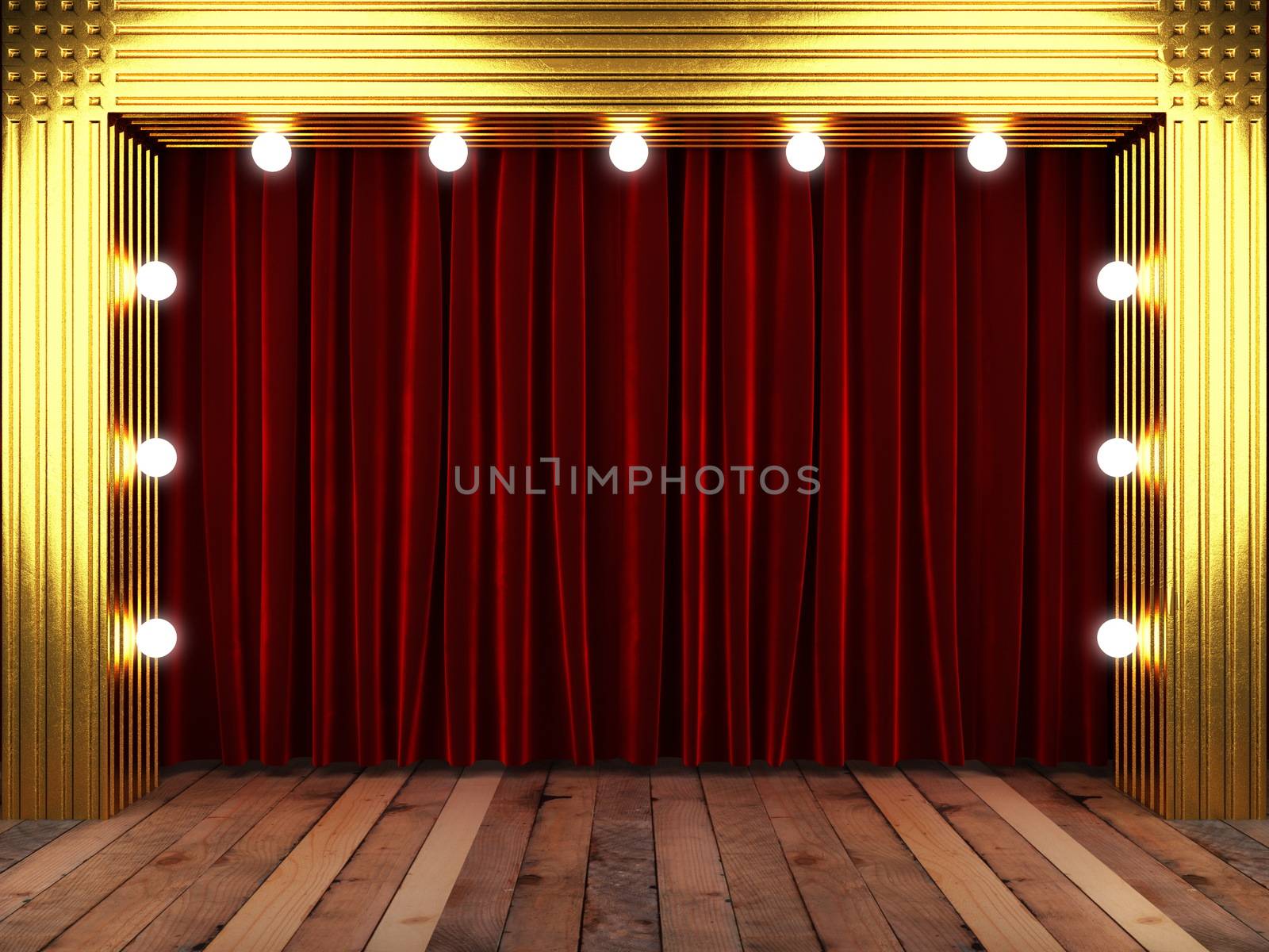 red fabrick curtain with gold on stage