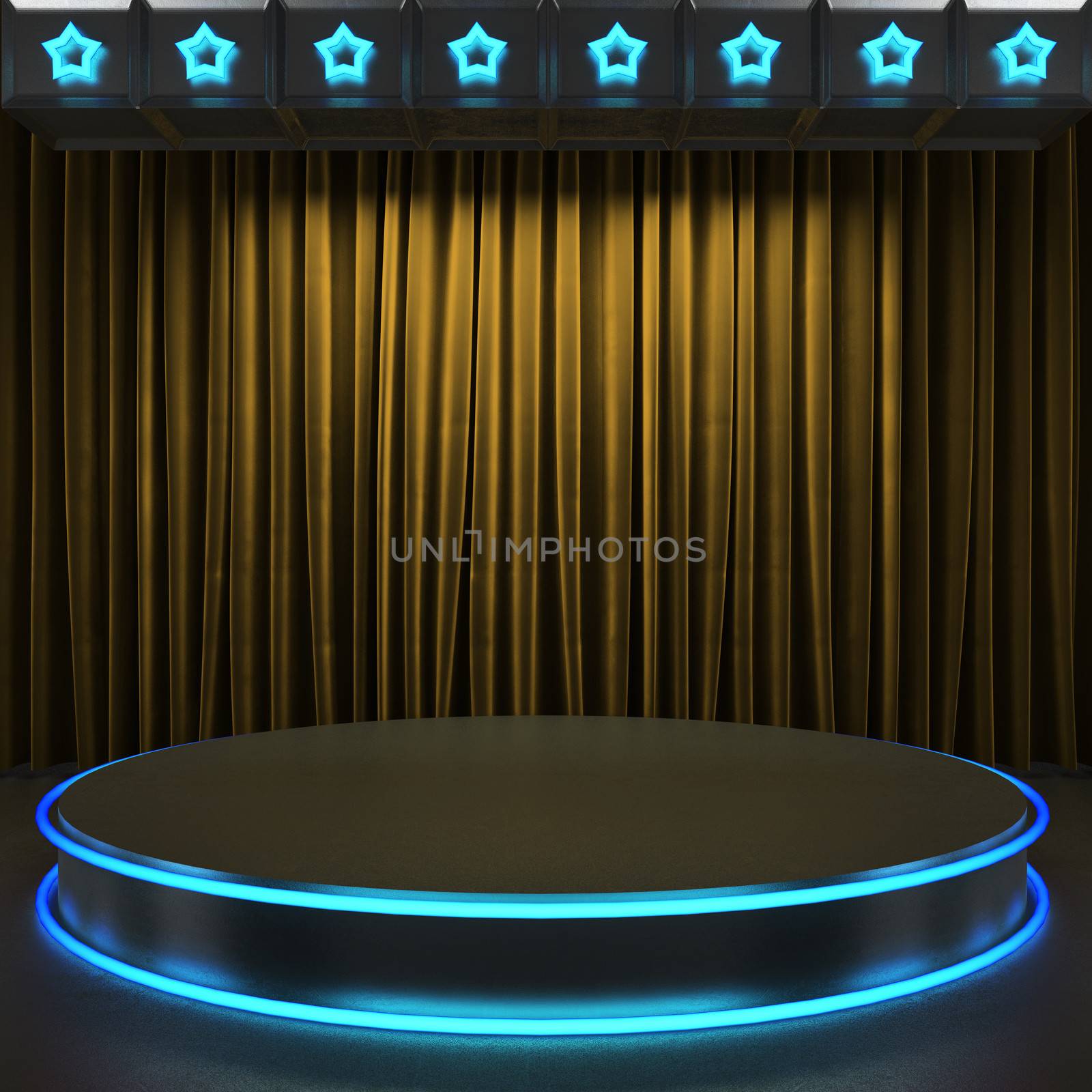 fabrick curtain on stage with neon
