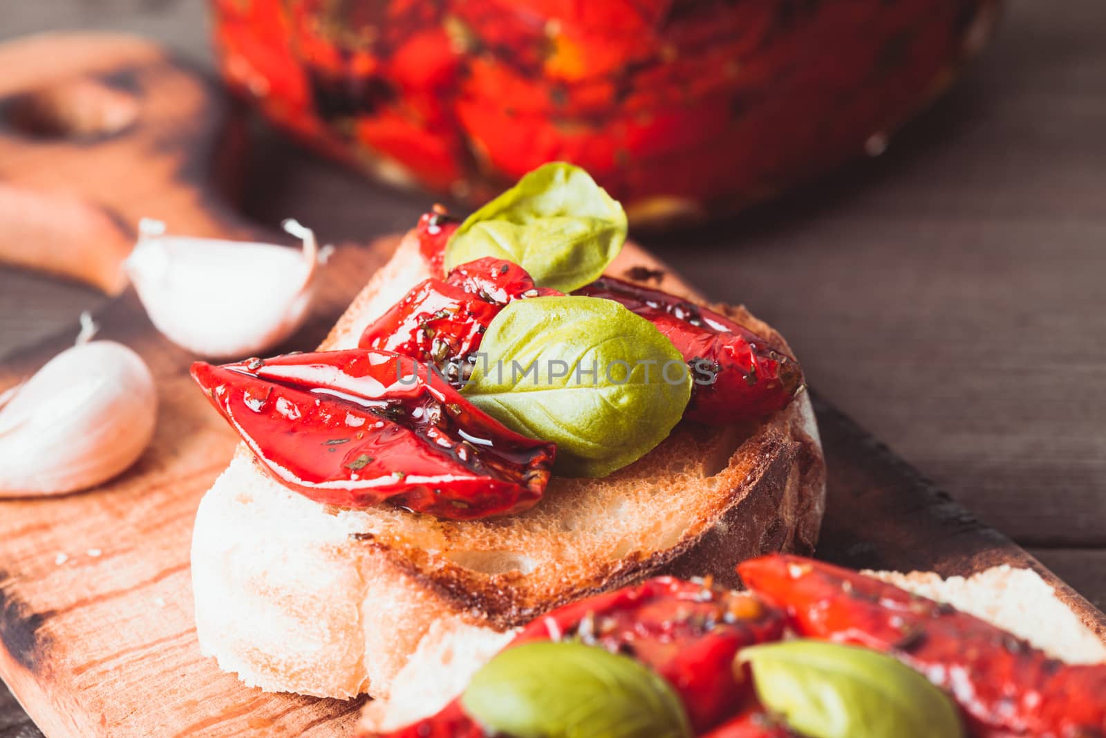 Bruschetta with sun dried tomatoes by oksix