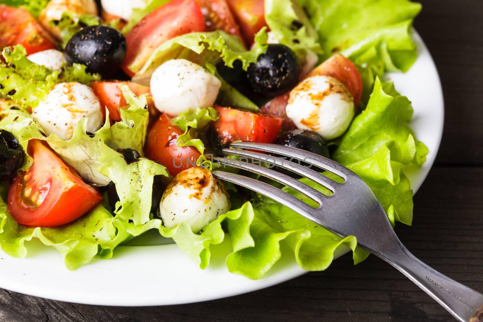 Fresh salad with mozarella cheese and vegetables