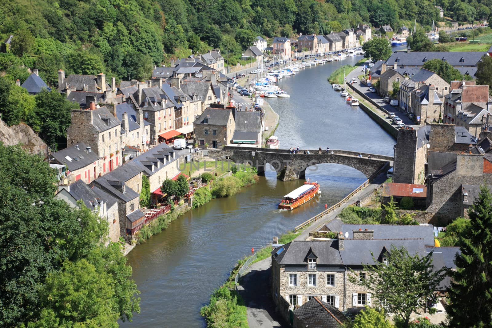 Medieval city of Dinan and his gothic bridge on the Rance, Brittany, France