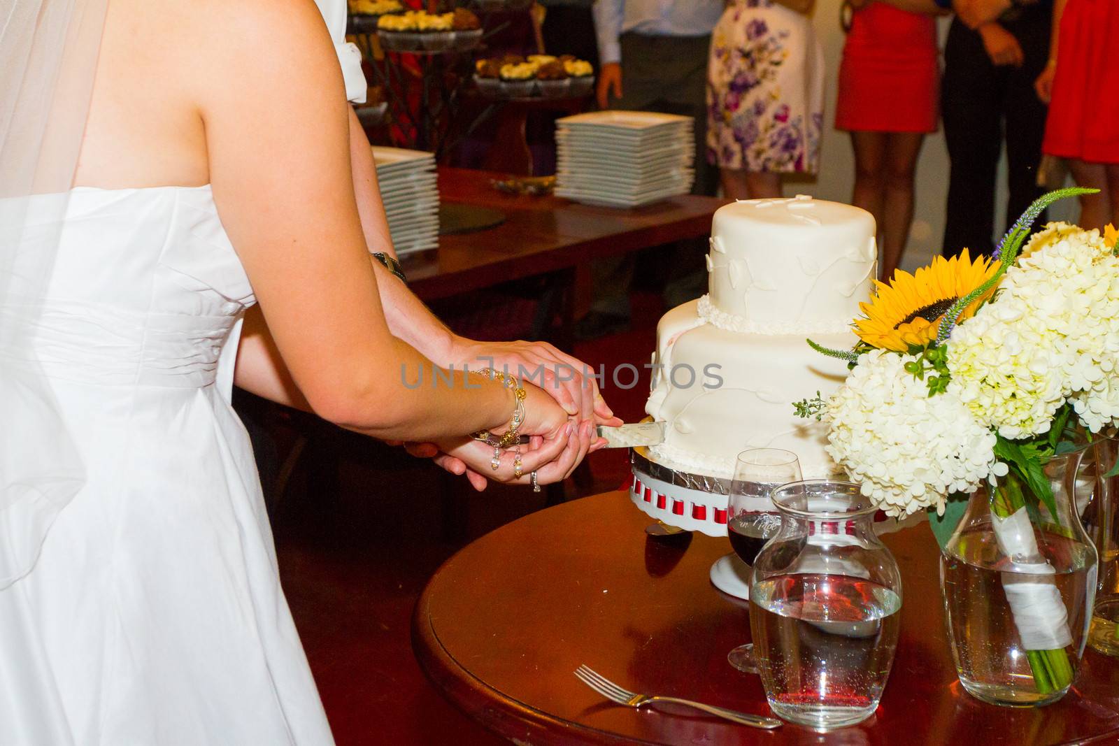 Cutting The Cake At Reception by joshuaraineyphotography