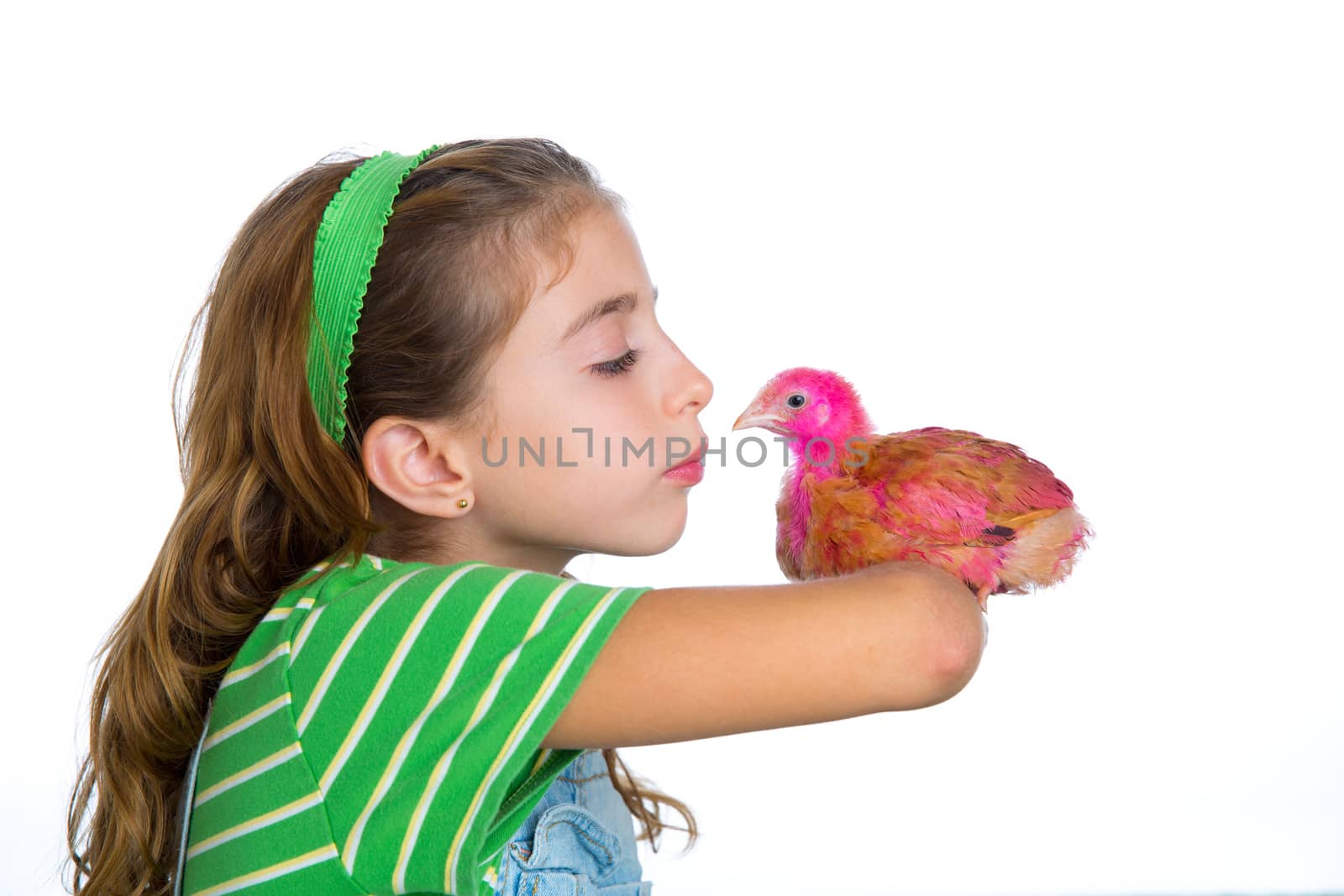 breeder hens kid girl rancher farmer kissing a chicken chick by lunamarina